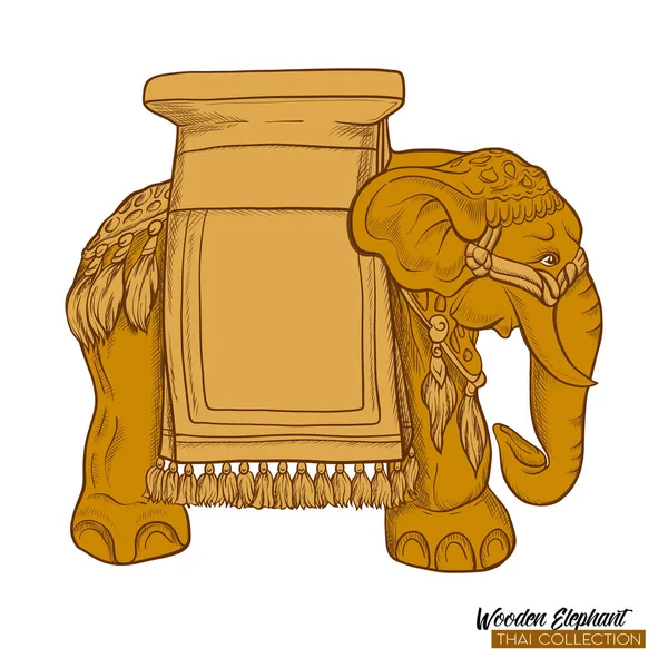 Traditionele Thaise souvenir - houten olifant. Stock Illustratie. — Stockvector