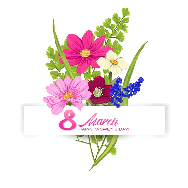 Bouquet of spring flowers for 8 March. Colorful realistic vector illustration — Stock Vector