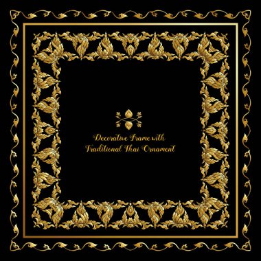 Kare geleneksel Tay süs altın Dekoratif unsurları ile ayarlayın. Hisse senedi vektör çizim. 