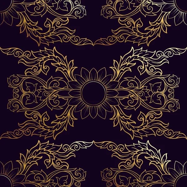 Patrón sin costuras, fondo de elementos decorativos dorados de trad — Archivo Imágenes Vectoriales