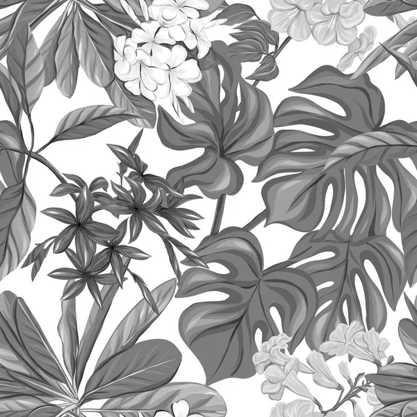 Patrón sin costura vectorial, fondo con plantas tropicales — Vector de stock