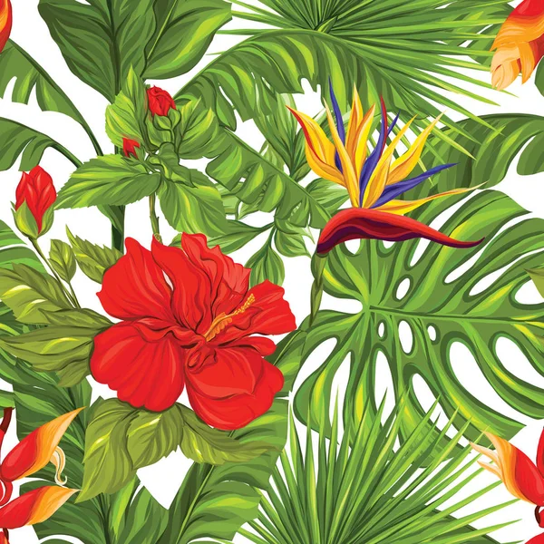 Векторний безшовний візерунок, фон з тропічними рослинами — стоковий вектор