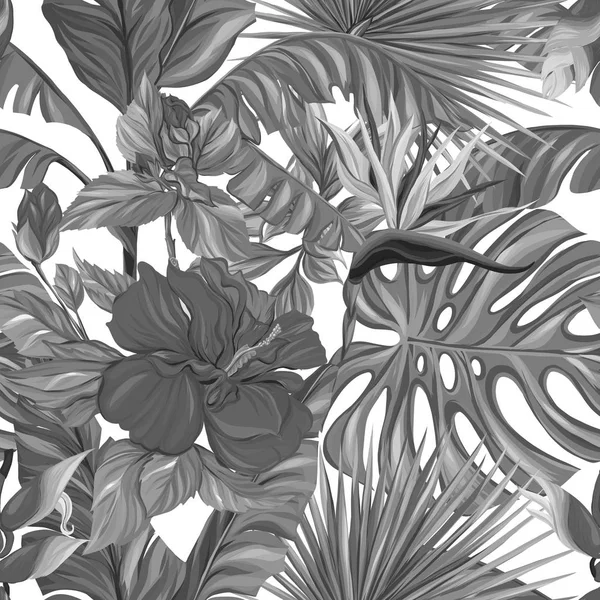 Modèle sans couture vectoriel, fond avec des plantes tropicales — Image vectorielle