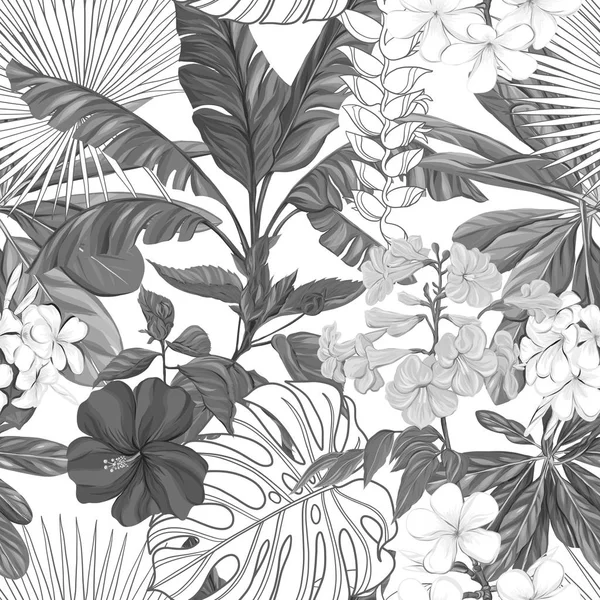 ベクターのシームレスなパターン、熱帯植物の背景 — ストックベクタ