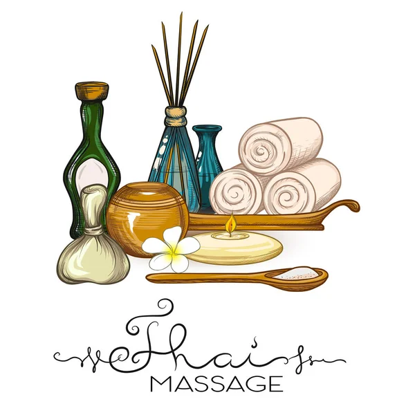 Un ensemble d'articles pour massage thaïlandais. Illustration vectorielle de stock . — Image vectorielle