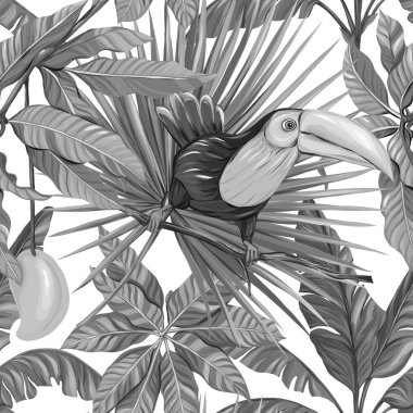 Vektör seamless modeli, tropikal bitkiler ile arka plan 