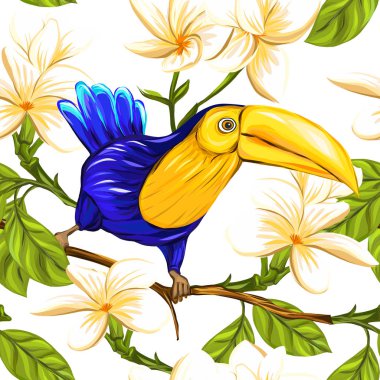 Dikişsiz desen, çizilmiş arka plan beyaz plumeria ile