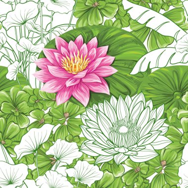 Vektör seamless modeli, tropikal bitkiler ile arka plan 