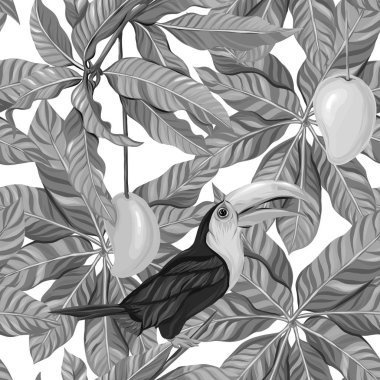 Vektör seamless modeli, tropikal bitkiler ile arka plan 