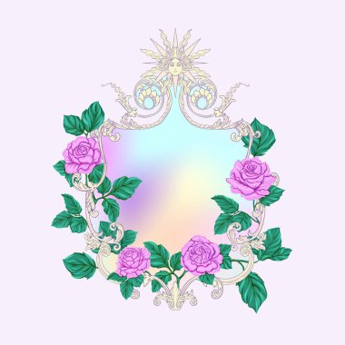 Rokoko ulaşmak pinkroses ve metin için yer ile dekoratif çerçeve