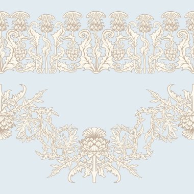  Thistle çiçek, arka planda art nouveau tarzında, vintage, eski, retro tarzı ile Seamless modeli.