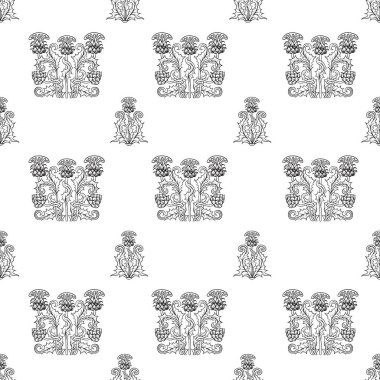  Thistle çiçek, arka planda art nouveau tarzında, vintage, eski, retro tarzı ile Seamless modeli.