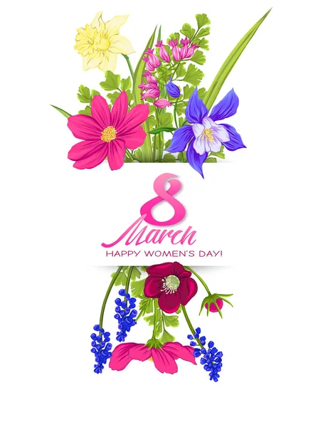 Bouquet of spring flowers for 8 March. Colorful realistic vector illustration — Stock Vector