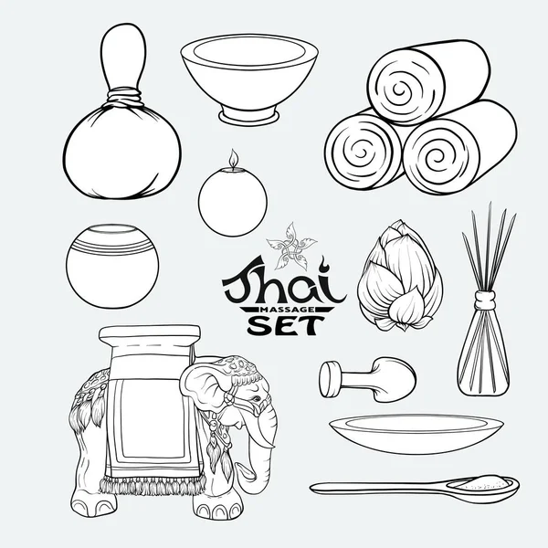 Un conjunto de artículos para masaje tailandés. Stock vector ilustración . — Archivo Imágenes Vectoriales