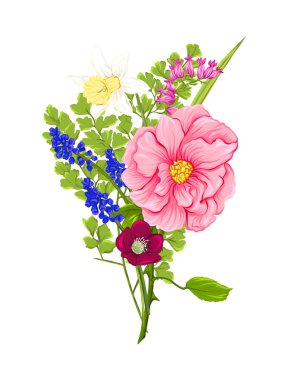 Buket bahar çiçek. Renkli gerçekçi vektör çizim