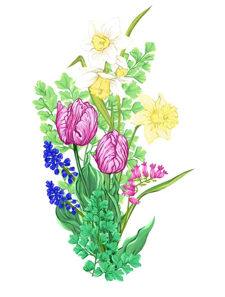 Strauß Frühlingsblumen. bunte realistische Vektor-Illustration — Stockvektor