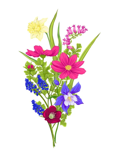 Bouquet of spring flowers. Colorful realistic vector illustration — Stock Vector