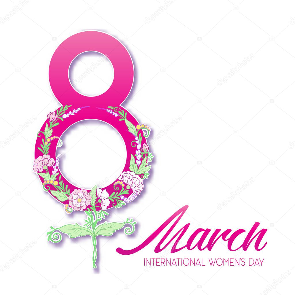 Feminism sign with flowers. 8 March International Womens day.