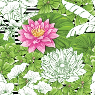 Vektör seamless modeli, tropikal bitkiler ile arka plan 