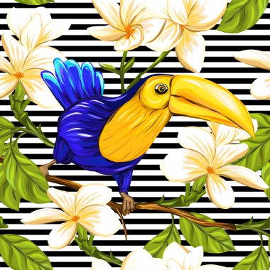 Dikişsiz desen, elle çizilmiş arka plan beyaz plumeria ile
