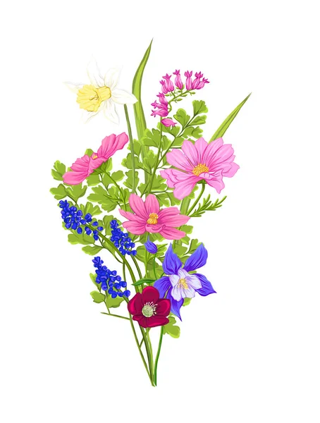 Strauß Frühlingsblumen. bunte realistische Vektor-Illustration — Stockvektor