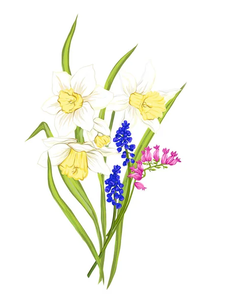 Strauß Frühlingsblumen. bunte realistische Vektor-Illustration — Stockvektor