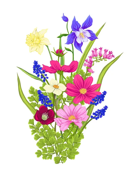 春の花のブーケ。カラフルな現実的なベクトル図 — ストックベクタ