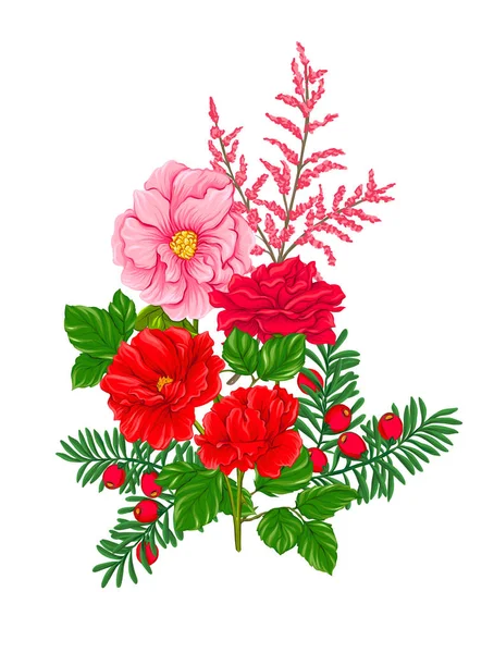Bukett av Vårens blommor. Färgglada realistisk vektorillustration — Stock vektor