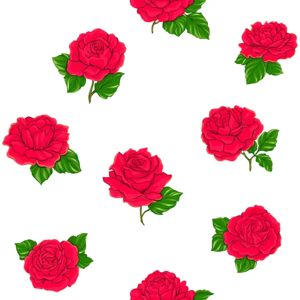 Padrão sem costura com rosas vermelhas, fundo isolado em branco ba —  Vetores de Stock
