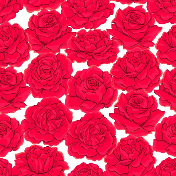 Χωρίς ραφή πρότυπο με κόκκινα τριαντάφυλλα, φόντο που απομονώνονται σε λευκό ΒΑ — Διανυσματικό Αρχείο