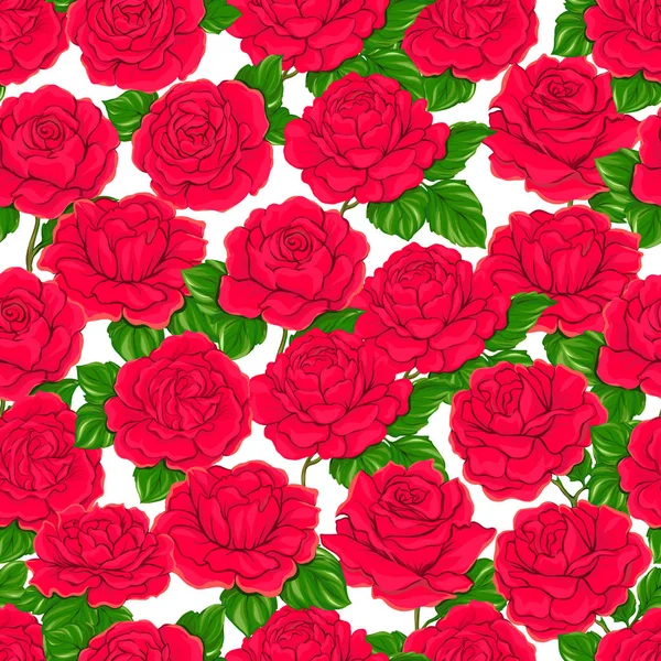 Seamless pattern with red roses, background isolated on white ba — Stock Vector
