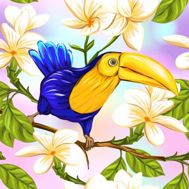 Dikişsiz desen, elle çizilmiş arka plan beyaz plumeria ile