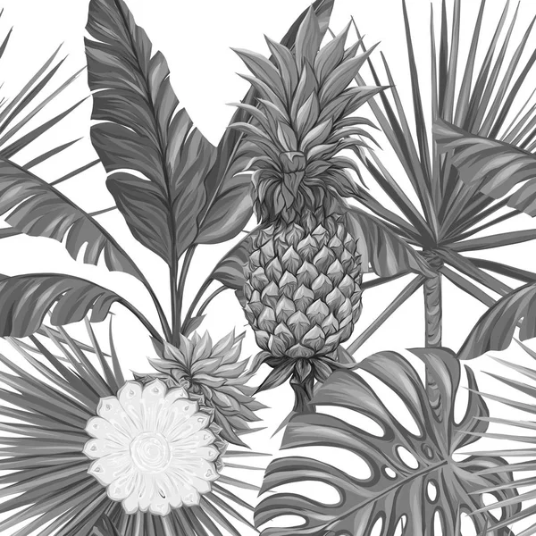 Patrón sin costura vectorial, fondo con plantas tropicales — Vector de stock