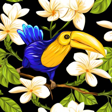 Dikişsiz desen, renkli arka plan beyaz plumeria ile