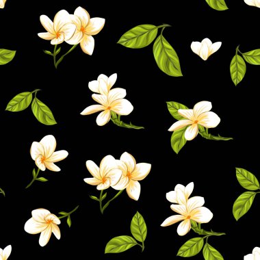 Dikişsiz desen, elle çizilmiş arka plan beyaz plumeria ile