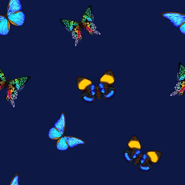 Padrão sem costura vetorial, fundo desenhado à mão com borboletas —  Vetores de Stock
