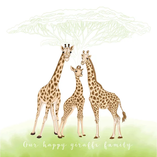 背景与长颈鹿家庭。矢量插图. — 图库矢量图片