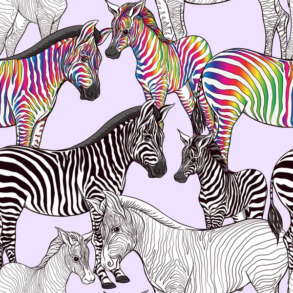 Dikişsiz desen, Yetişkin zebra ve zebra yavrusu arka plan. Vektör çizim. — Stok Vektör