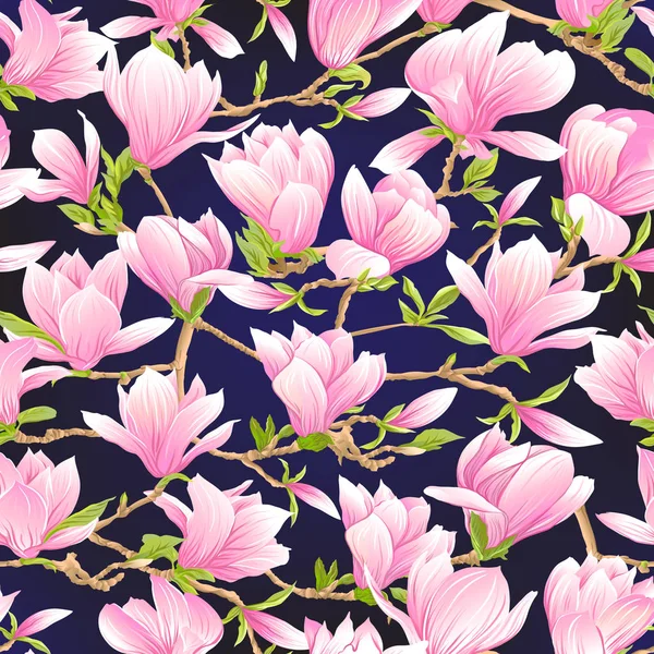 Varrat nélküli mintát magnolia rózsaszín virágokkal. Vektoros illusztráció. — Stock Vector