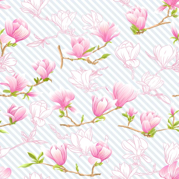 Seamless pattern with  pink magnolia flowers. Vector illustration. — Stock Vector