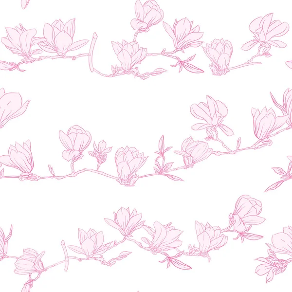 Padrão sem costura com flores de magnólia rosa. Ilustração vetorial . — Vetor de Stock