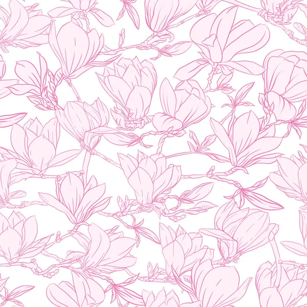 Seamless mönster med rosa magnolia blommor. Vektorillustration. — Stock vektor