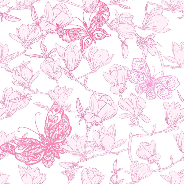 Pembe Manolya çiçek ile Seamless modeli. Vektör çizim.