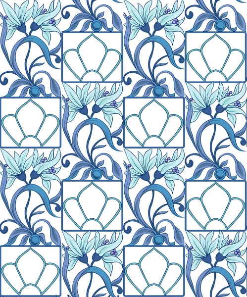 Bloemen naadloos patroon, achtergrond in art nouveau stijl, — Stockvector