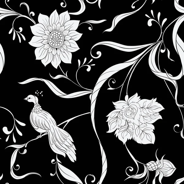 Vintage flores y aves patrón sin costura, fondo . — Vector de stock