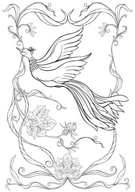 Poster, dekoratif çiçekler ve kuşlar art nouveau tarzında arka plan