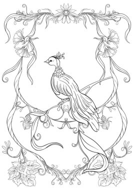 Poster, dekoratif çiçekler ve kuşlar art nouveau tarzında arka plan