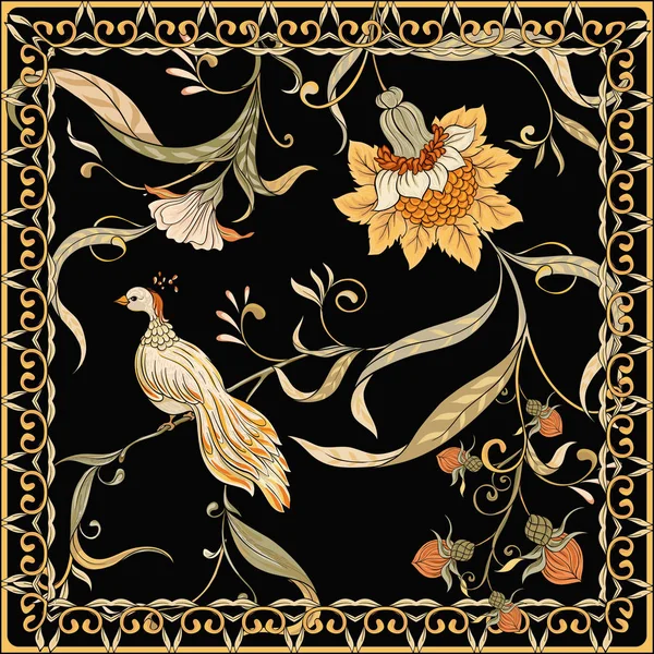 Αφίσα, φόντο με διακοσμητικά λουλούδια και τα πουλιά σε στιλ αρ νουβό — Διανυσματικό Αρχείο