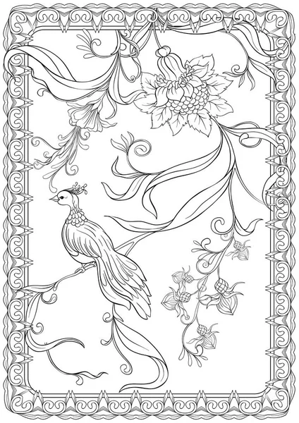 Poster, dekoratif çiçekler ve kuşlar art nouveau tarzında arka plan