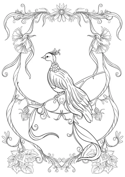 Póster, fondo con flores decorativas y pájaros en estilo art nouveau — Archivo Imágenes Vectoriales